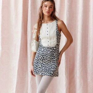 Leopard Print A-Line Boatneck Bib Collar Mini Dress - Vintage Inspired Bib Dress